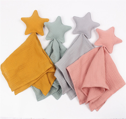 Cross-border stars and moon baby muslin cotton small blanket baby sleep companion toy spit cloth