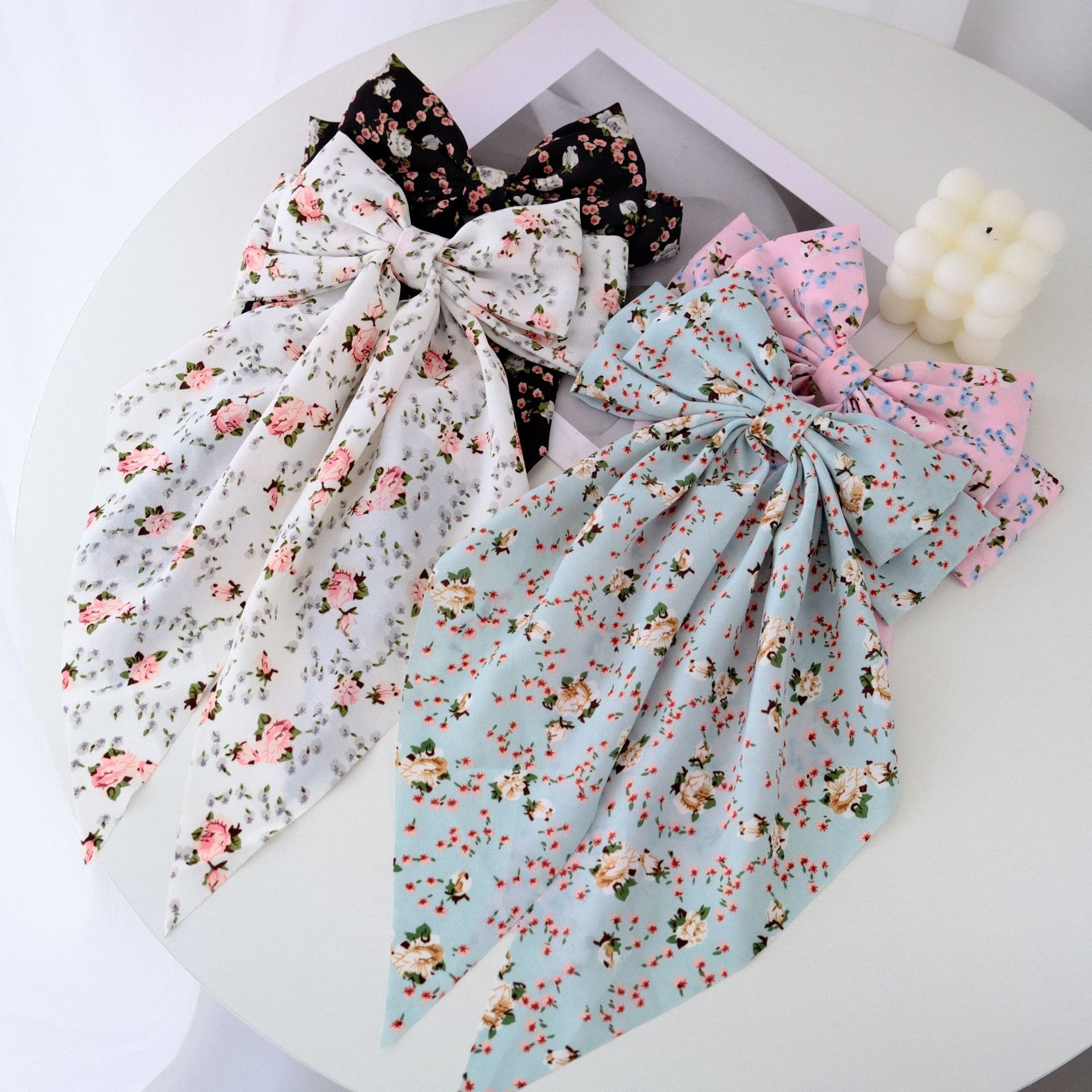 50g Weight Hair Claws Hair Accessories Type 1 Piece Quantity Holiday, Daily Occasion Bow Knot Pattern Women's Gender Floral Design Sweet, Pastoral Style Women's Sweet Pastoral Bow Knot Cloth Floral Hair Claws 4