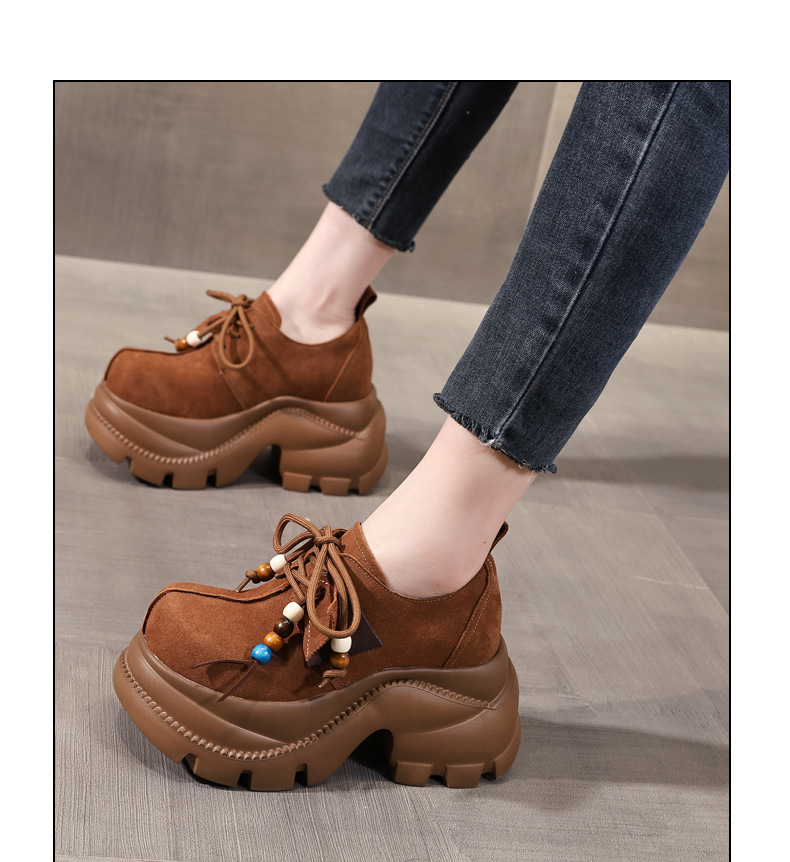 Giày lười nữ đế xuồng cao platform phong cách JK preppy thanh lịch, đế dày — nâu chi tiết 12