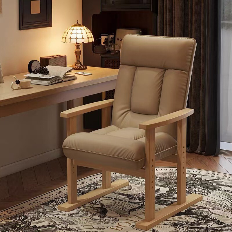 Solid Wood Computer Chair Home Comfortable Sedentary Desk Sofa Chair Office Chair Backrest Folding Reclining Lazy Leisure