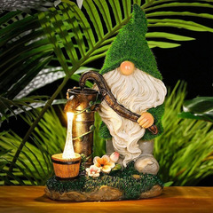 太陽光樹脂像花園像置物屋外植毛小人像装飾品芝生灯