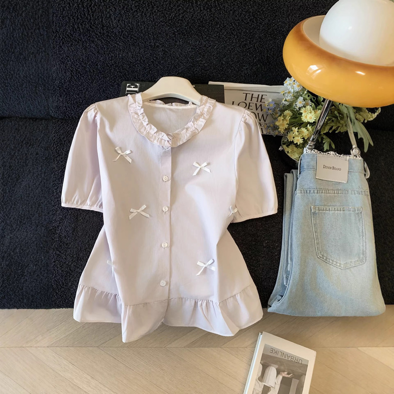 Real Shot~ Stylish Lace Blouse for Women, 2026 Summer New Chic Bowknot Top for Petite Figures