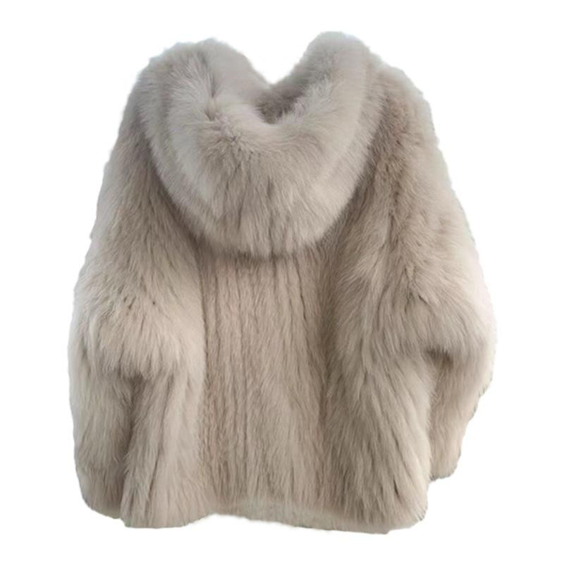 Double-sided Woven Fox Fur Coat Women's Hooded Young Fur Jackets