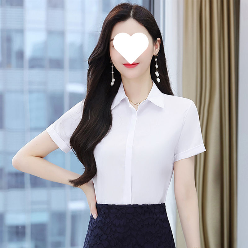 White Shirt Short-Sleeved Women's Professional Formal Tops Spring and Summer Work Clothes Students Inner Layering Shirts Work Shirts Blue and Black