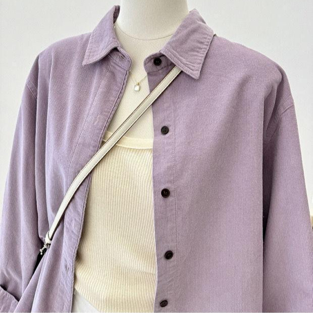 Korean-style purple corduroy shirt for women, 2025 spring/autumn new collection, loose-fitting long-sleeved versatile casual outerwear top Korean-style purple corduroy shirt for women, 2025 spring/autumn new collection, loose-fitting long-sleeved versatile casual outerwear top