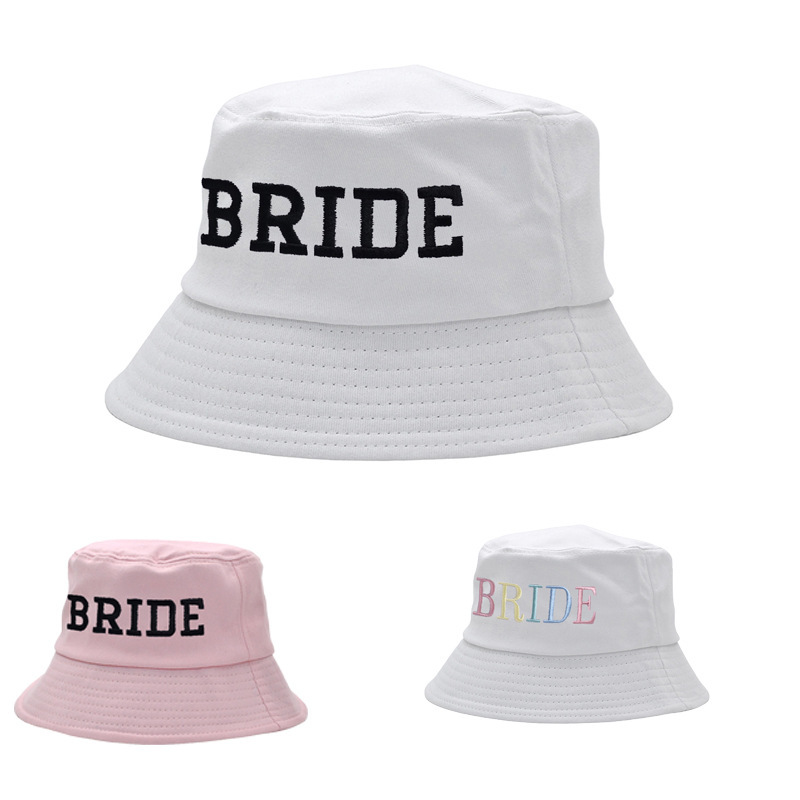 アマゾン独身パーティー花嫁漁師帽BRIDEアルファベット刺繍バケツ帽花嫁プレゼント白い帽子潮|undefined