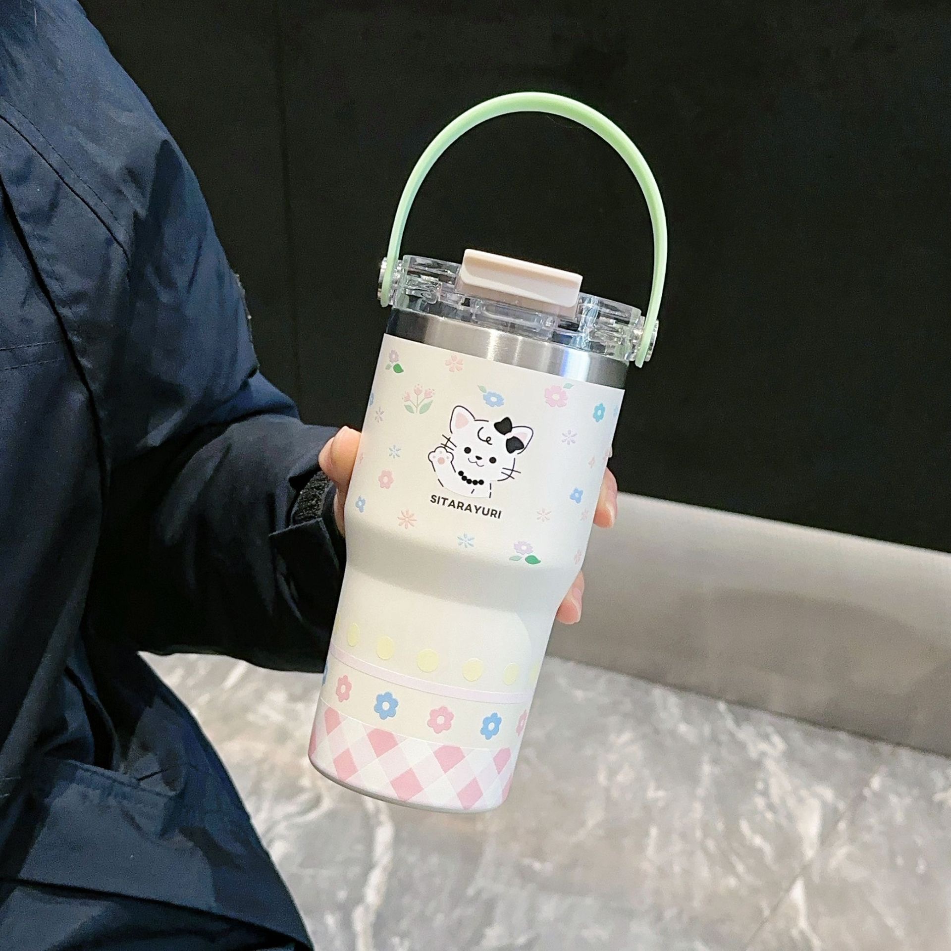 SITARAYURI doble bebida refrescante portátil 3D de dibujos animados taza de hielo de acero inoxidable de gran capacidad taza de aislamiento térmico portátil taza de coche image 10