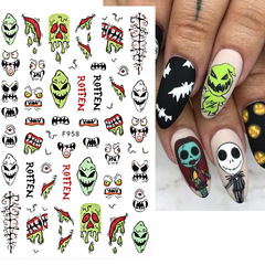 新款美甲貼紙批發  歐美鬼節暗黑蝴蝶嗜血玫瑰骷髏頭殭屍指甲貼花