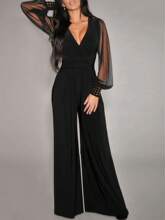 C 29291 V-neck mesh rivet long sleeve jumpsuit V����ɴí����