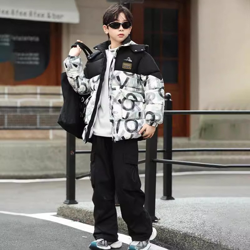 中大校服童加厚加绒冲锋衣印花雪山冬季保暖儿童夹克羽绒棉棉服