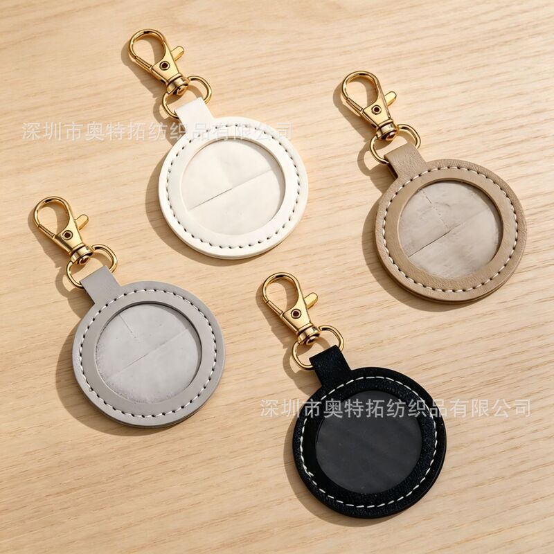 Factory Wholesale Pu Simple Anti-Loss Luggage Tag Round Card Holder Keychain Pendant Leather Access Control Portable Card Holder