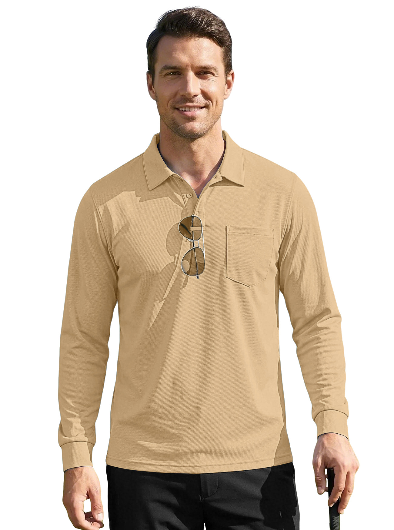 Europa y los Estados Unidos TK otoño color sólido secado rápido con solapa táctica al aire libre ojo de pájaro manga corta camiseta polo Amazon camiseta de manga larga para hombres