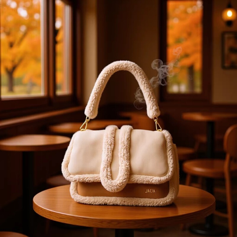 Jacquemu Women's Leather Shoulder Bag with Wool Trim, Niche Design, Fashionable Cloud Bag, Crossbody Bag