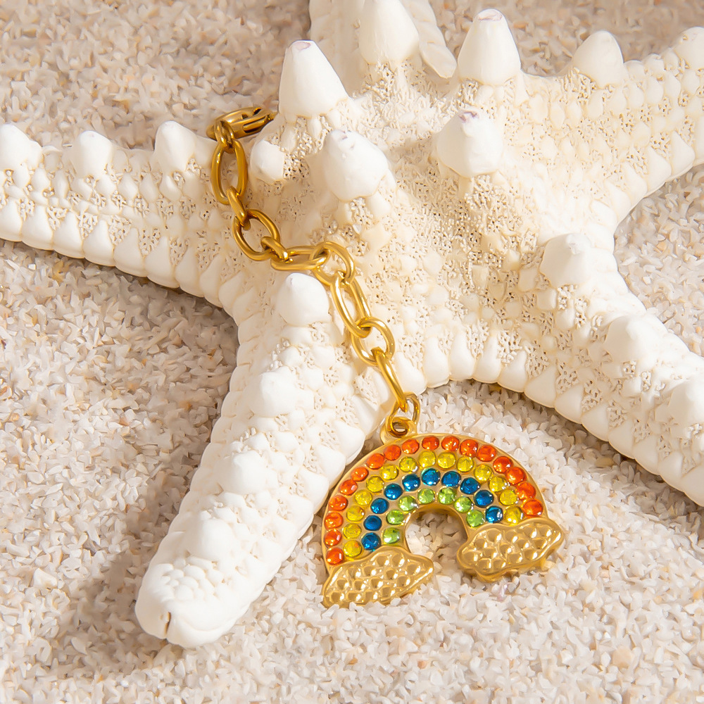 1 Piece 304 Stainless Steel PVD Coated Stuffed Animals & Plush Toys Rainbow Starfish Shell Polished Pendant DIY Ornament Accessories Charm Sleeper Hoop Earrings display picture 6