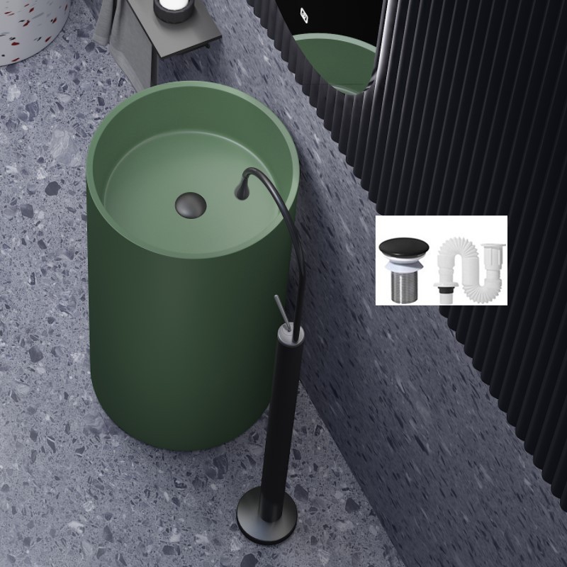 Large round without holes 46+46+86 military green single basin sink