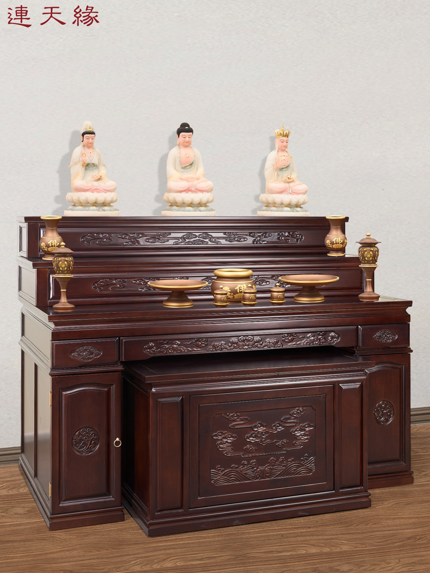 Step-Style Altar Table Solid Wood Buddhist Shrine New Chinese-Style Home Multi-Layer Altar Xizang-Style Offering Table Incense Table Shrine Cabinet