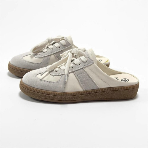 4142 Large Size Fashion Closed-Toe Half Slippers Women's Spring/Summer Outdoor Slip-On Lazy White Casual German Style Shoes