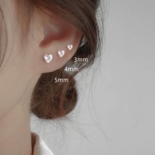 韩版S925纯银四爪爱心锆石耳钉跨境时尚百搭男女生心形耳饰品批发