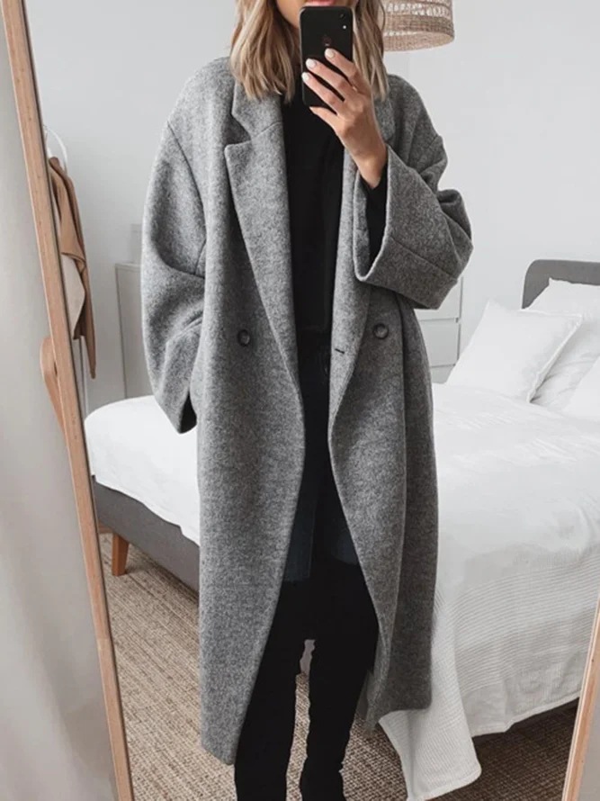 Abrigo de Lana Estilo Trench de Poliéster, Largo, con Bolsillos, para Otoño e Invierno