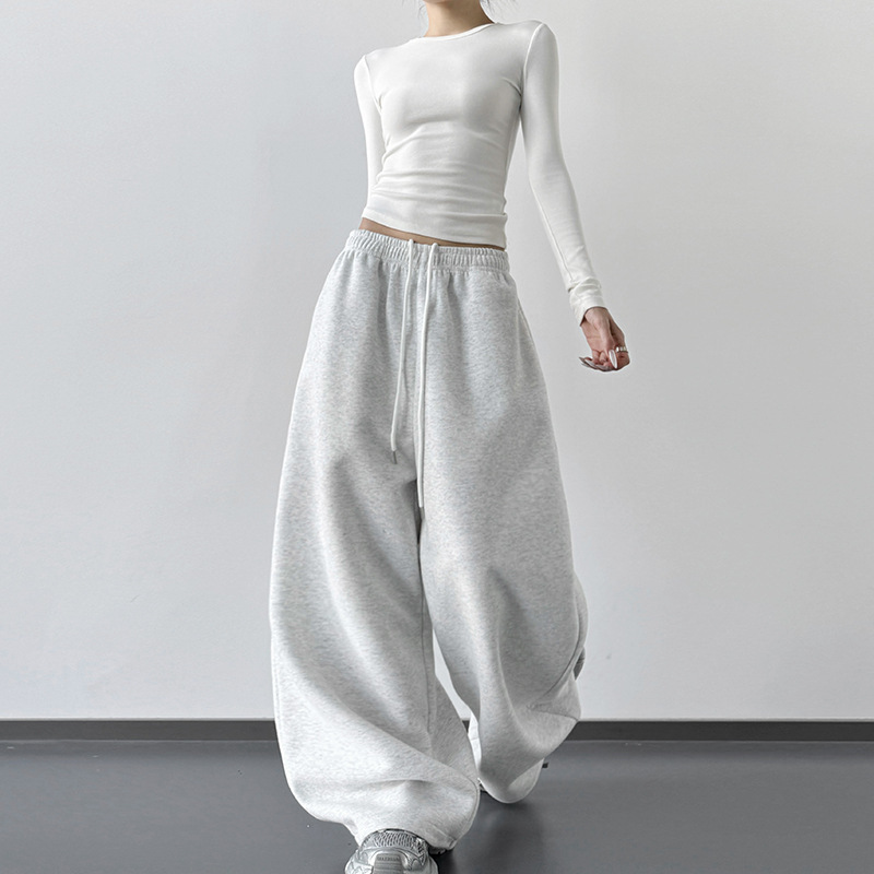 American Style Women's Sweatpants 2025 New Spring and Autumn High-Waisted Slimming Wide-Leg Pants Casual Straight-Leg Jogger Sweatpants