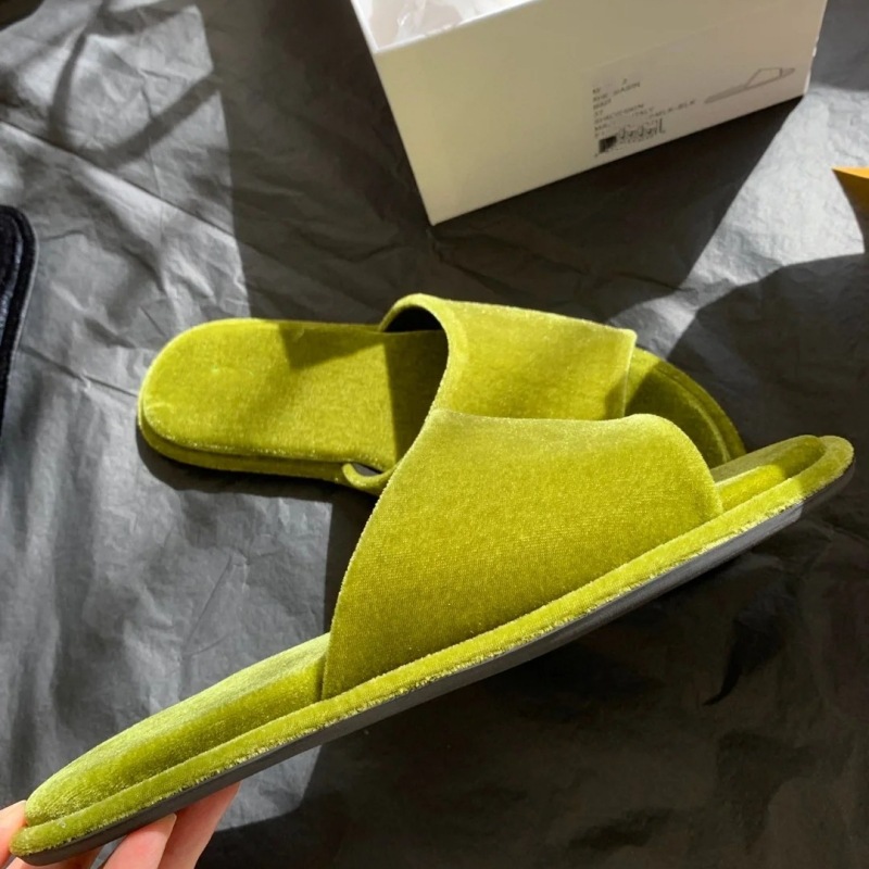 Minimalistische Flache Damen-slipper Aus Leder Und Samt_voghion.com