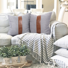 亚马逊新款条纹PU横竖条纹简约创意多色现代简约风格卧室床头靠垫