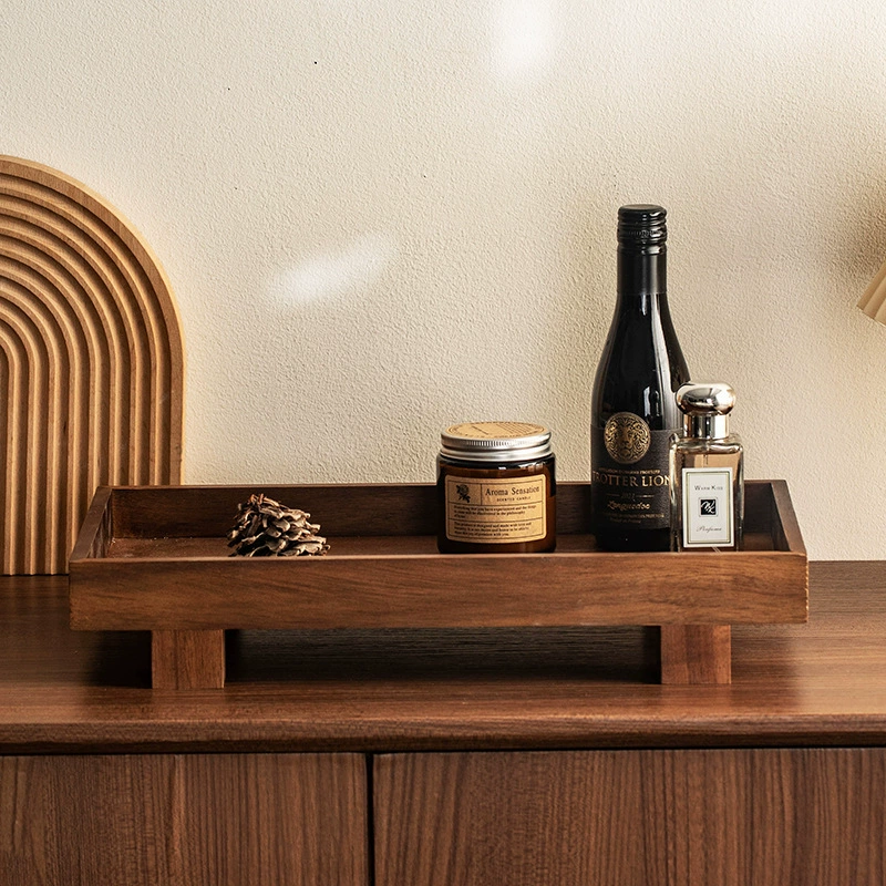 Chinese style walnut jewelry storage tray simple versatile multi-function light luxury home tea room solid wood storage tray