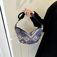 跨境2026民族风复古手提女包民族风帆布手提包编织凤情轻便饺子包