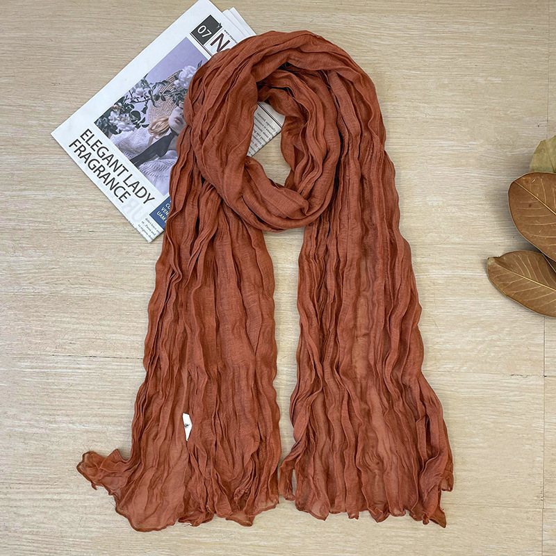 Estilo coreano nuevo artístico retro plisado algodón y lino bufanda de color sólido Oficina de primavera y otoño para mujer SALA DE AIRE ACONDICIONADO chal al aire libre