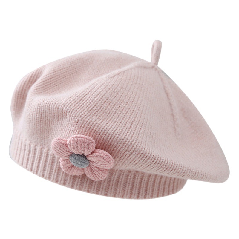 Baby Hat Autumn and Winter Women's Baby Cute Flower Beret Children's Wool Hat Girls' Knitted Painter Hat Trendy