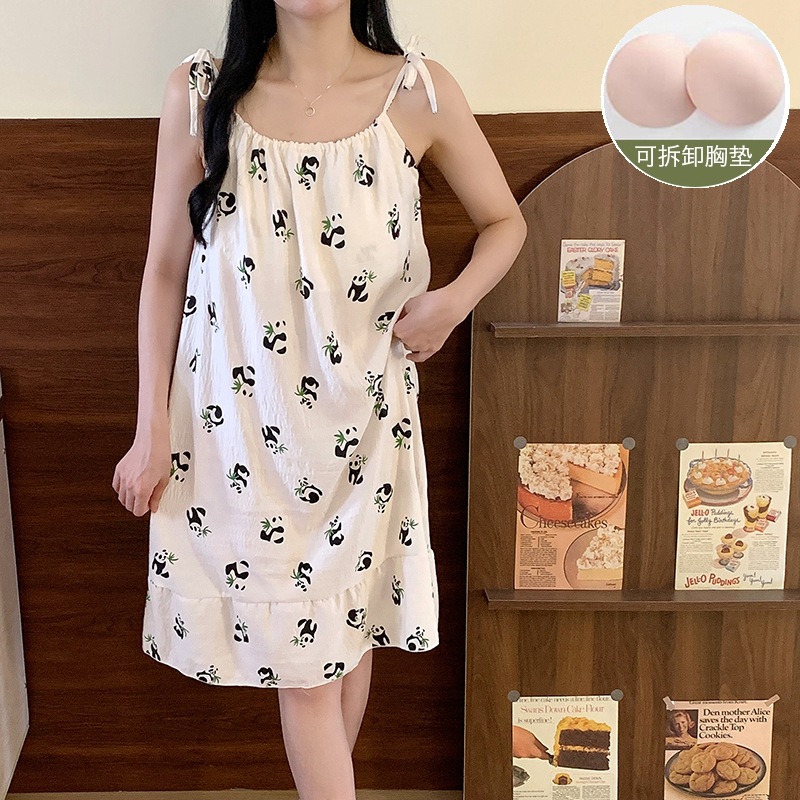 Pijama con cojín de pecho para mujeres de verano nubes de algodón pijama de cinturón en 2025 nuevo dulce lindo ropa de casa verano