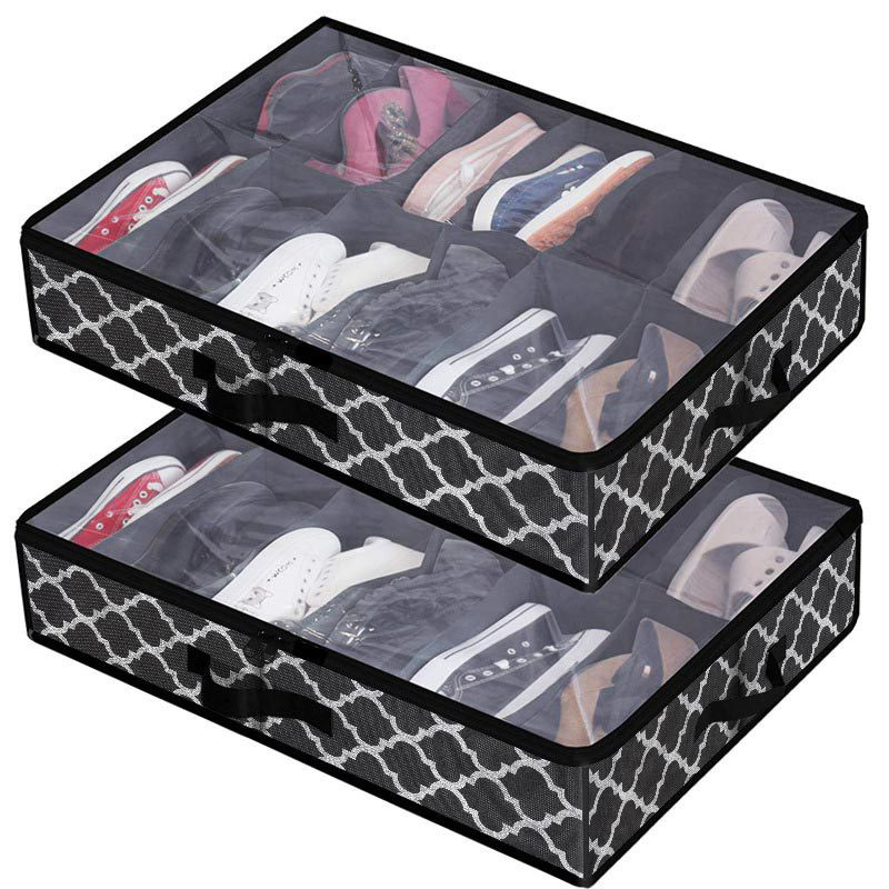 Cross-Border Bed Bottom Shoe Storage Box Pvc Packaging Storage Box Foldableable Non-Woven Plaid Storage Bag New
