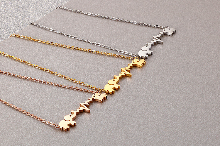 Stainless Steel, Titanium Steel Material Animal Pattern Korea Clavicle Chain Stainless Steel Double Elephant Ecg Couple Necklace Wholesale