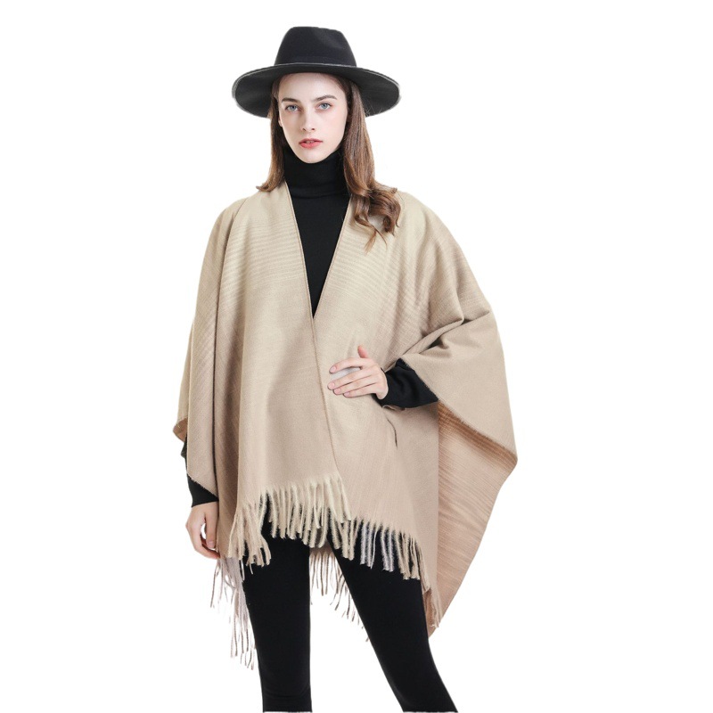 2022 nuevo chal de mujer de Cachemira como chal exterior capa gradiente borla cálido chal de moda