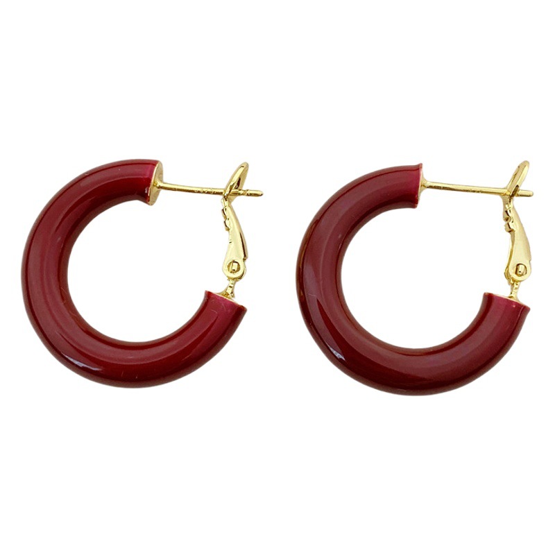 Copper Plated with Real Gold Enamel Drip Glaze French Style Hoop Earrings for Women, New Light Luxury Fashion High-End Earrings