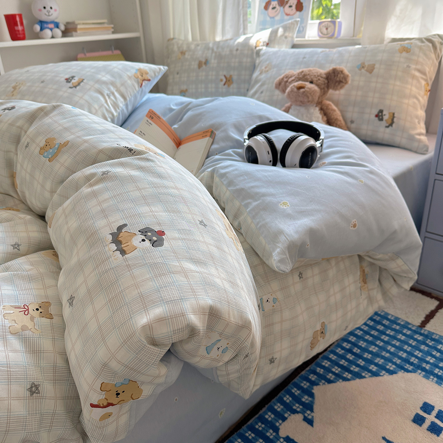 Cachorro de Bulldog Inglés (¡Recomendado!) / Juego de sábanas de 1,2 m de tres piezas [funda de edredón 150*200cm sábana de cama 180*230cm funda de almohada 48*74cm * 1]