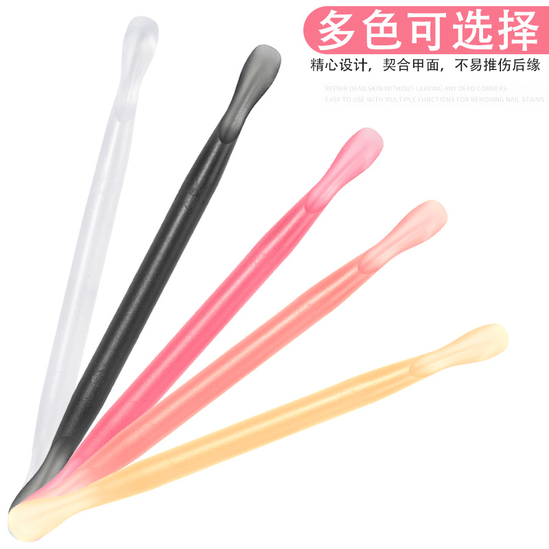 Herramientas para uñas, plástico, piel muerta, acero, manicura de doble cabeza, piel muerta, removedor de uñas, cuchara en polvo, herramienta para uñas, juego de 2 piezas
