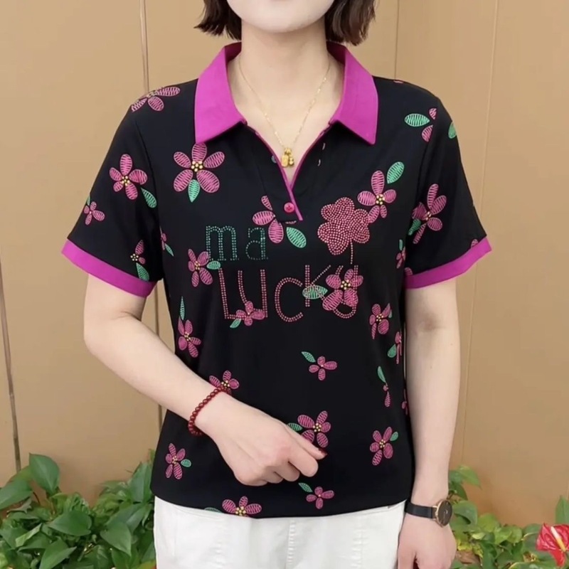 夏季新款时尚印花T恤2025洋气妈妈减龄休闲短袖显瘦上衣百搭潮流|undefined