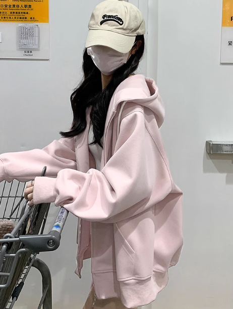 ブルーのスウェットシャツジャケット女性用秋2025新作人気秋ジッパーカーディガン中学生ベルベット厚手トップ