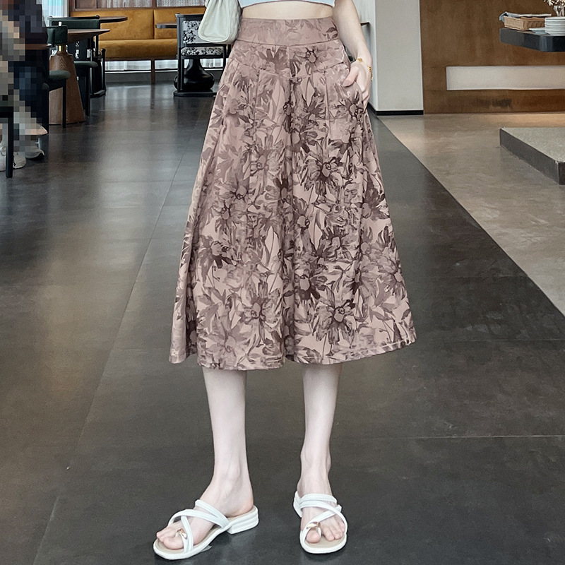 2348 Summer New 2025 Chinese Style Elegant Wide-Leg Capri Pants Women's Skirt Pants Plus Size for Curvy Women 100kg Casual Pants