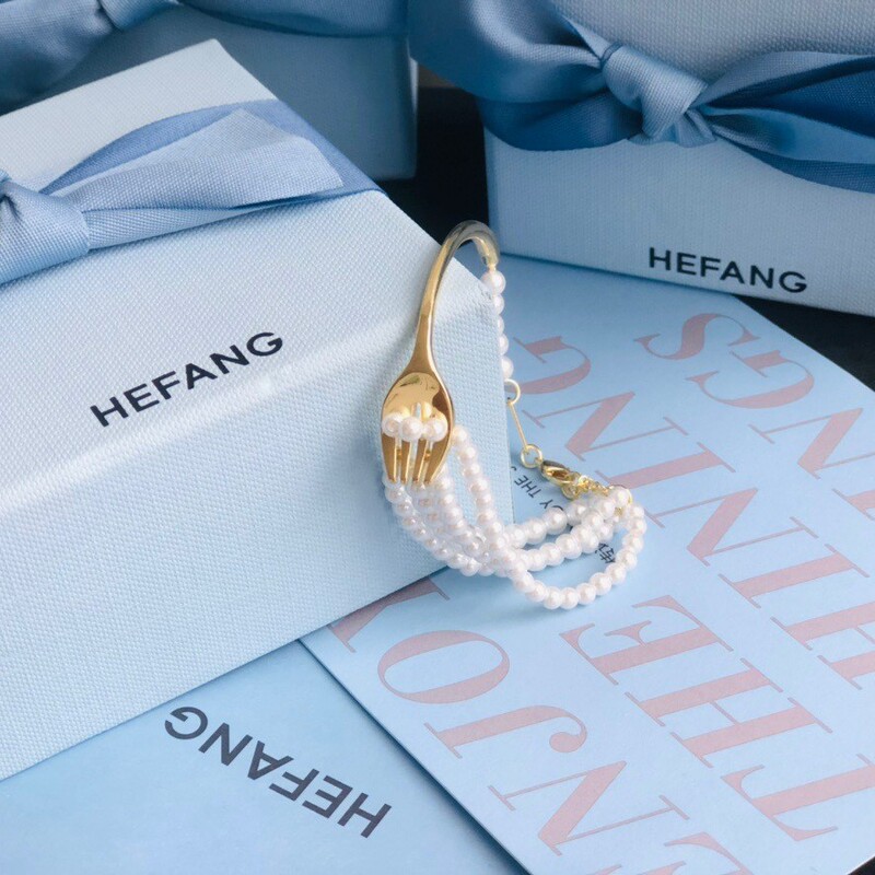 Hefang Pasta Bracelet Cream Pasta Tassel Fork Women's Pearl Braided Chain Bracelet