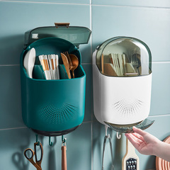 Multifunctional Wall-mounted Chopstick and Utensil Holder, Household Chopstick, Spoon, Fork Drain Storage Bucket, Kitchen Hole-free Divided Chopstick Storage Box