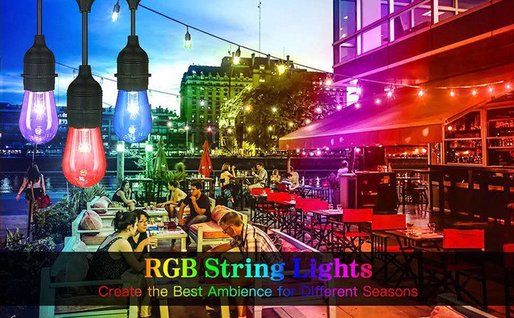 IP65 Waterproof Color-Chasing LED String Lights – Solar/Plug-in Remote Control (16FT/32FT/49FT, S14 Bulbs, CE Certified, For Garden/Christmas/Party)​_voghion.com