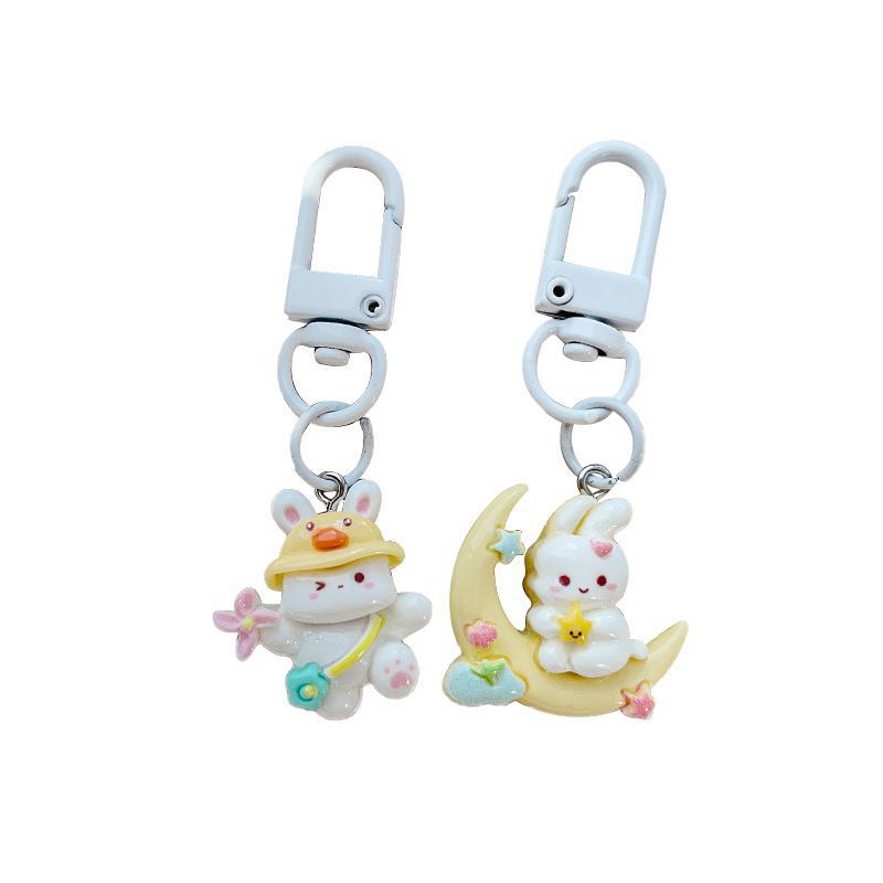 Luna conejo dulces dulces con flores rosquillo joyas de resina bolsos DIY bolsos colgantes llaveros amigos regalos