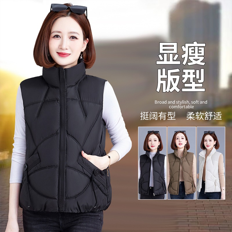 In-stock women's casual cotton vests, new autumn and winter styles, multi-color simple outerwear, warm sleeveless vests wholesale