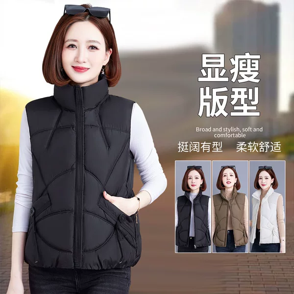 In-stock women's casual cotton vests, new autumn and winter styles, multi-color simple outerwear, warm sleeveless vests wholesale