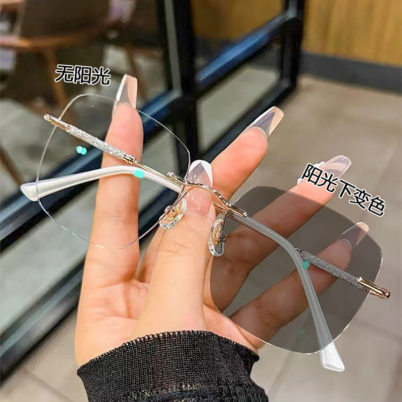 新しい女性のエレガントなベビーブレスメガネ抗ブルーライトXiaohongshuと同じスタイルのリムレスエッジカット老眼鏡ハイエンド|undefined