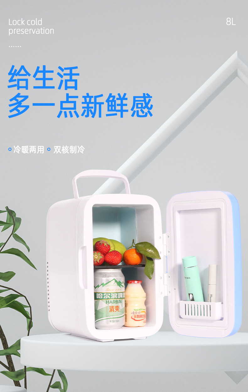 Car 12V portable 8 liter car heating and cooling box mini car refrigerator car outdoor mini refrigerator