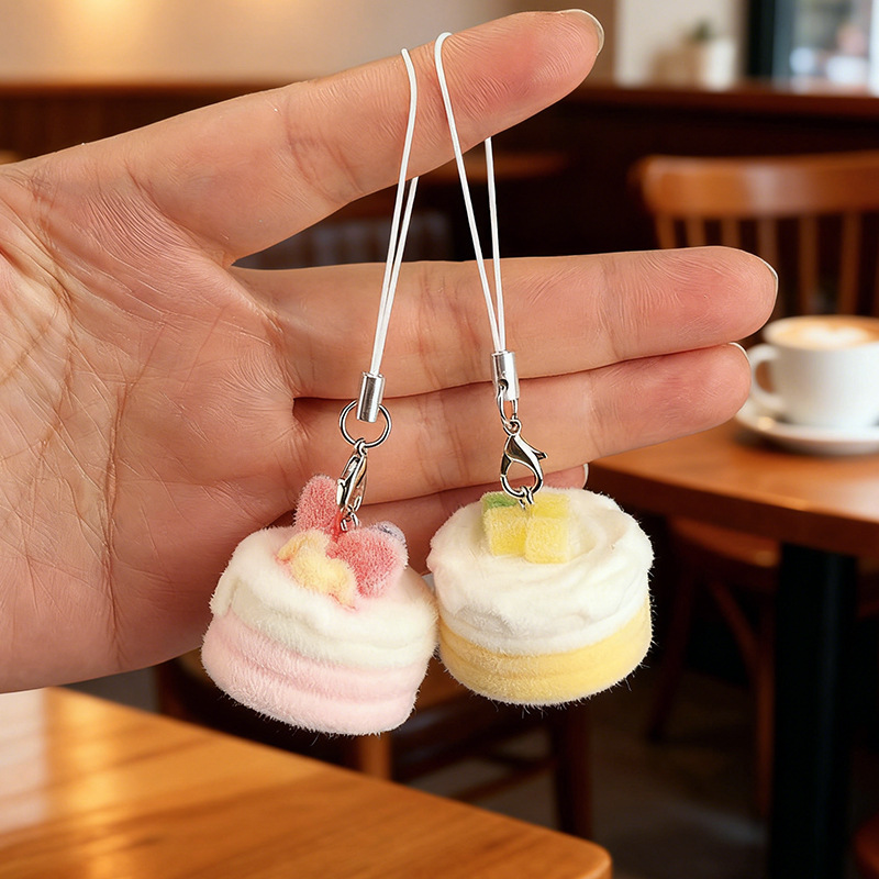 Flocked Macaron Cake Pendant Cartoon Food Toy Lanyard Mobile Phone Chain Bag Pendant Cute and Sweet Accessories