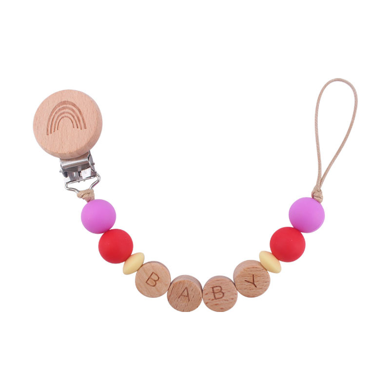 Nuevo bebé suministros de dibujos animados haya Arco Iris clip DIY nombre calmante bebé chupete cadena anti-gota cadena